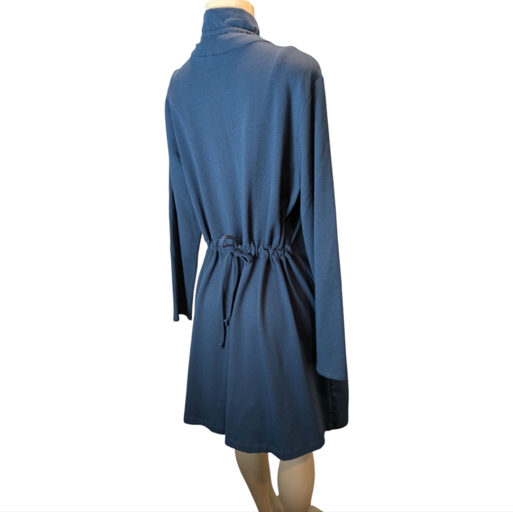 Chalet Blue Jersey Knit Snap Button Front Drawstring Back Longsleeve Dress Small - Picture 12 of 17